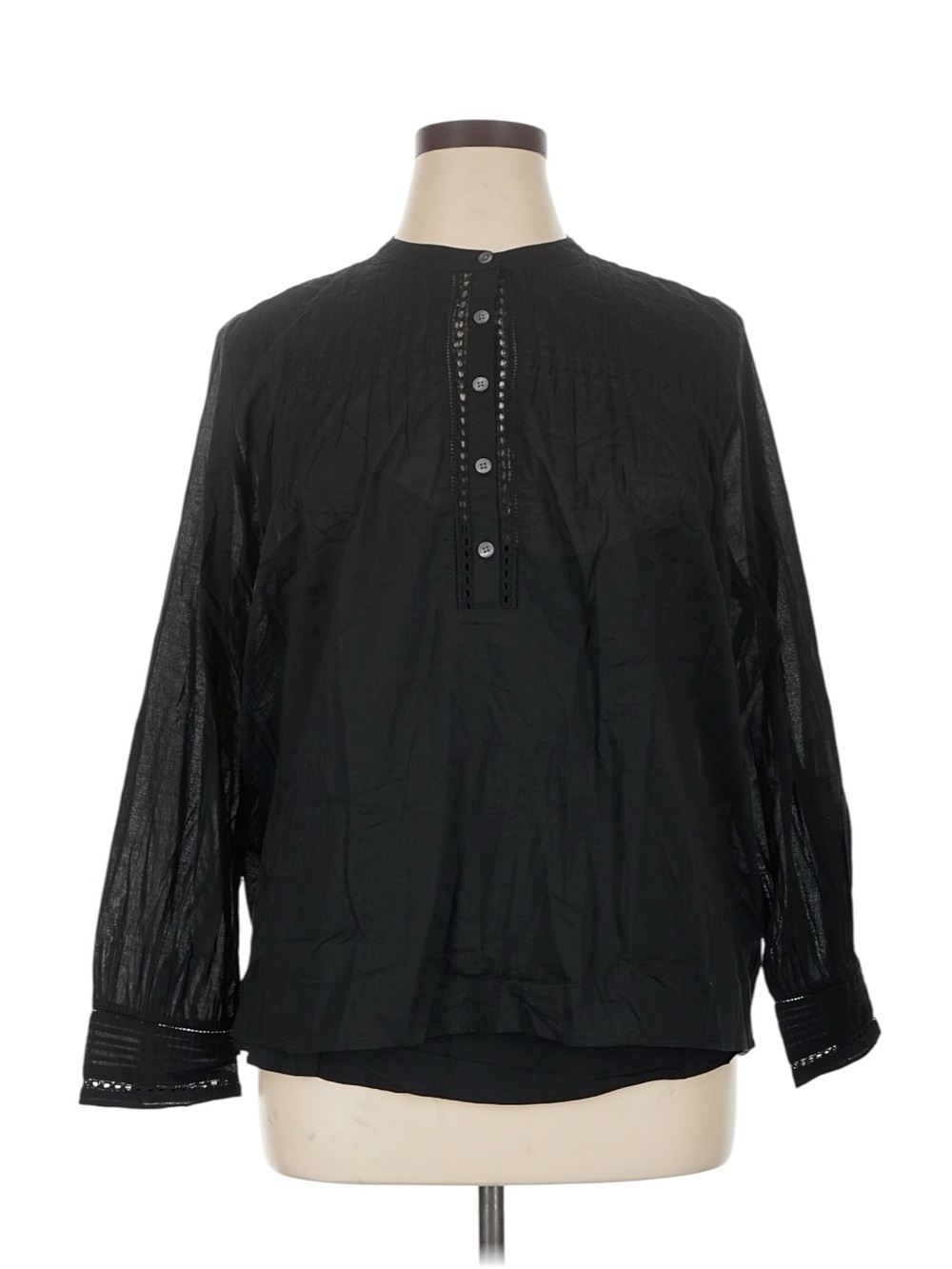 J. Crew Pintuck Lace Trim Top in Cotton Voile Size XXL Black Teacher Office NWT